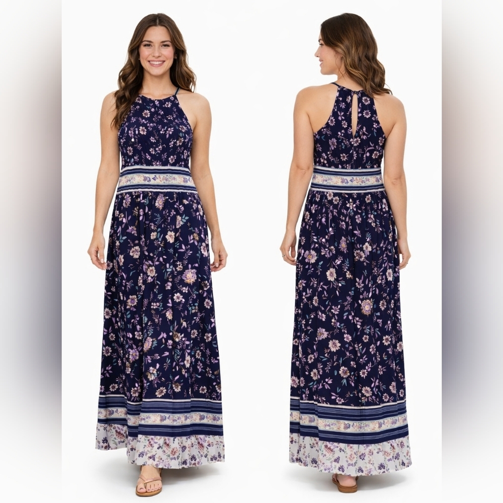 Maggy London Navy Floral Maxi Dress